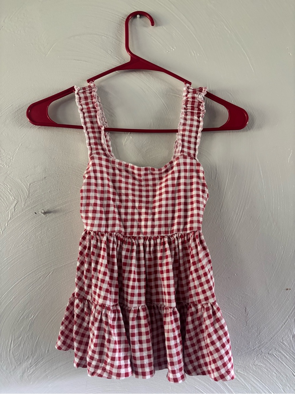 Red and White Gingham Tiered tank